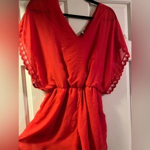 Forever21 Coral/Red Pocketed Romper